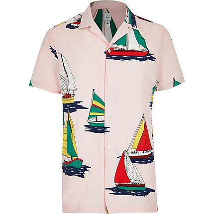 River Island Mens Boat Print Short Sleeve Shirt