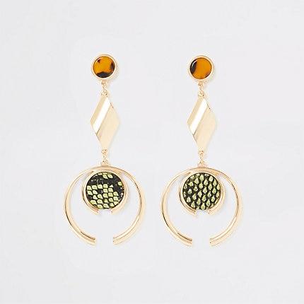 River Island Womens Gold Color Animal Print Drop Earrings