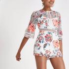 River Island Womens White Floral Mesh Embroidered Playsuit