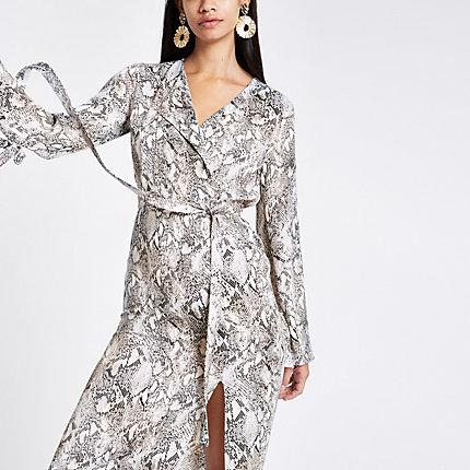 River Island Womens Snake Print Tie Waist Midi Dress