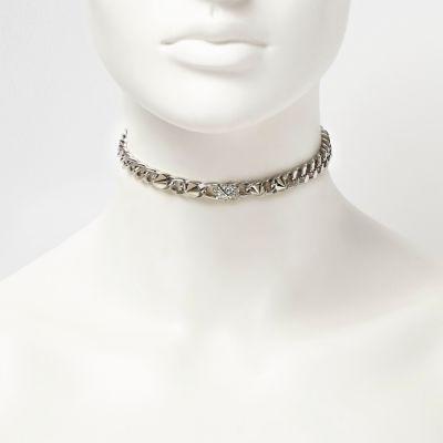 River Island Womens Silver Tone Grunge Chain Choker