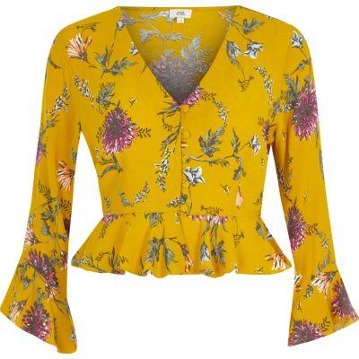 River Island Womens Floral Frill Long Sleeve Crop Top
