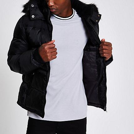 Mens Schott Faux Fur Hood Puffer Jacket