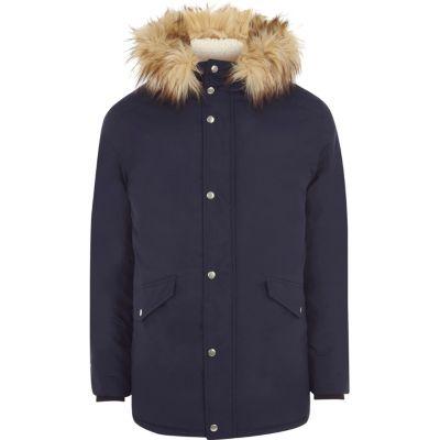 River Island Mens Fur Trim Hooded Parka Jacket