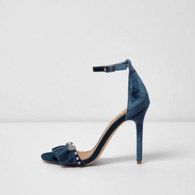 River Island Womens Velvet Embellished Barely There Sandals
