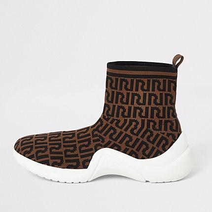 River Island Womens Ri Monogram Print Sock Runner Trainers