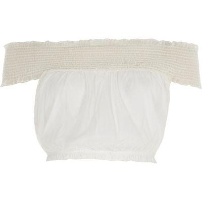 River Island Womens White Mesh Shirred Bardot Crop Top
