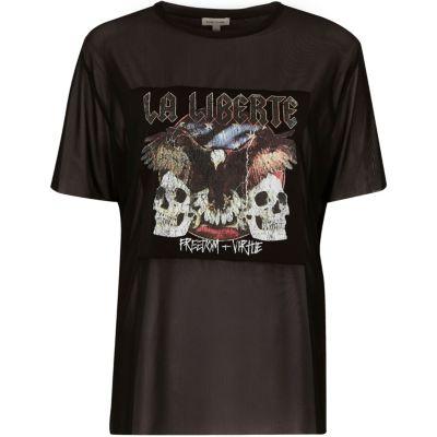 River Island Womens Mesh Band Print Boyfriend T-shirt