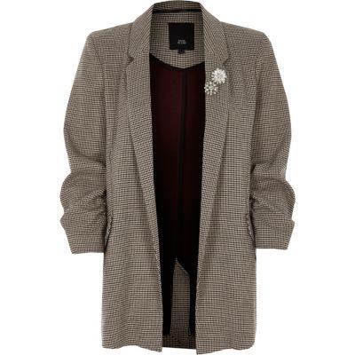 River Island Womens Heritage Check Ruched Sleeve Blazer