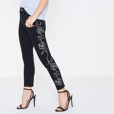 River Island Womens Petite Alannah Floral Stud Skinny Jeans