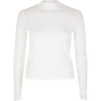 River Island Womens White Ribbed Turtleneck Top