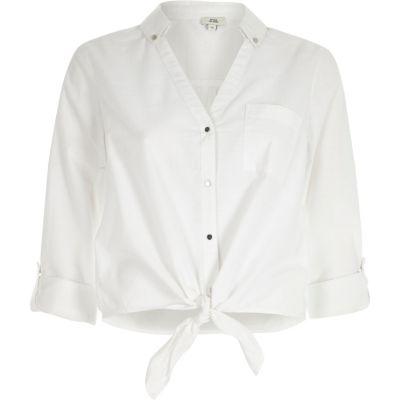 River Island Womens White Tie Knot Front Shirt