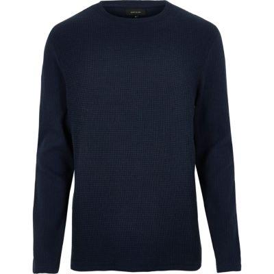 River Island Mensnavy Textured Waffle Sweater