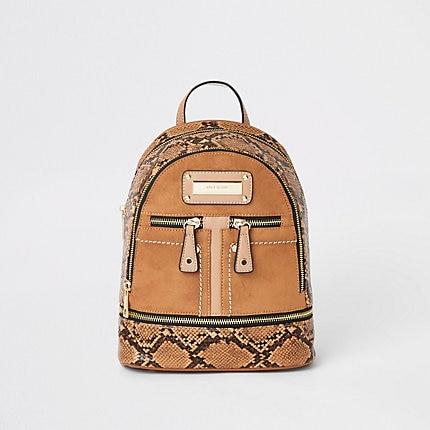 River Island Womens Snake Mini Zip Pocket Backpack