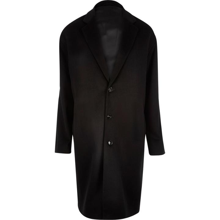 River Island Mensblack Smart Wool-blend Overcoat