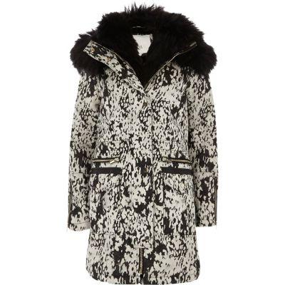 River Island Womens Jacquard Faux Fur Trim Parka