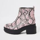 River Island Womens Snake Print Zip Front Chunky Boots
