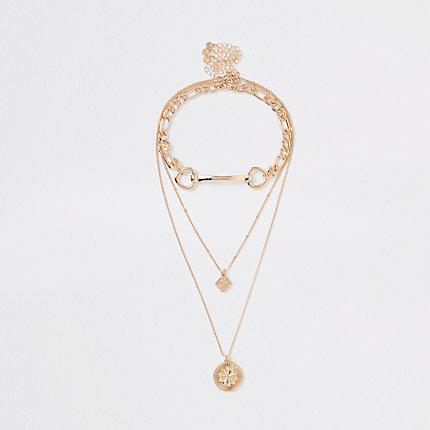 River Island Womens Gold Tone Snaffle Chain Layered Necklace