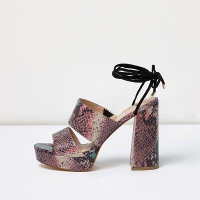 River Island Womens Snake Print Tie Ankle Platform Mules