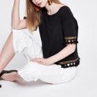 River Island Womens Pom Pom Hem T-shirt