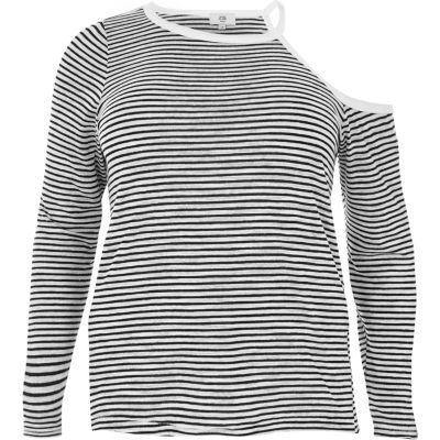 River Island Womens Plus Stripe Cut Out Cold Shoulder Top