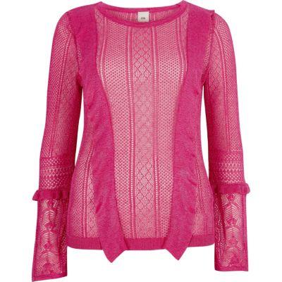 River Island Womens Open Knit Frill Detail Jumper