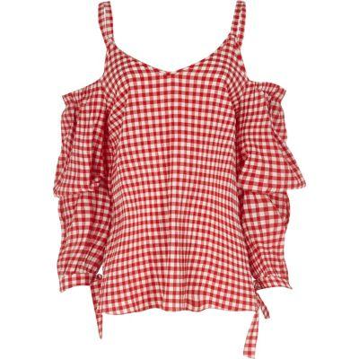 River Island Womens Check Print Puff Sleeve Top