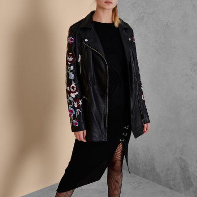 River Island Womens Ri Studio Embroidered Leather Jacket