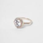 River Island Womens Rose Gold Tone Diamante Encrusted Ring