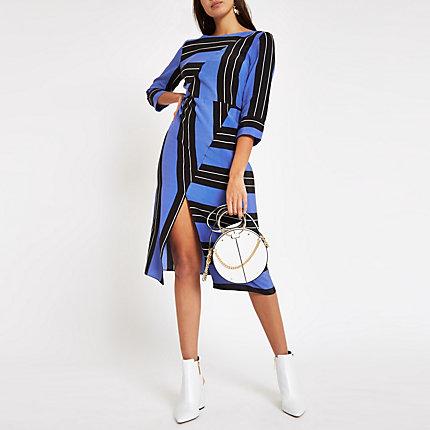 River Island Womens Stripe Split Front Midi Dress