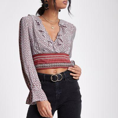 River Island Womens Mixed Print Wrap Crop Top