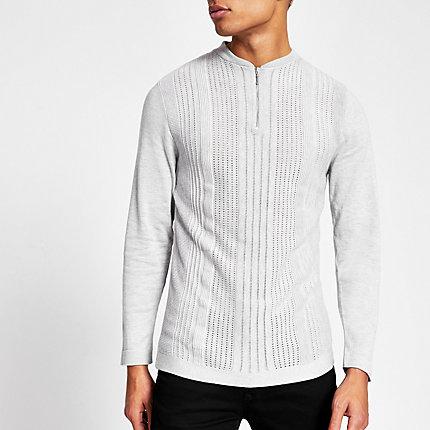 River Island Mens Muscle Fit Half Zip Knitted Polo Shirt