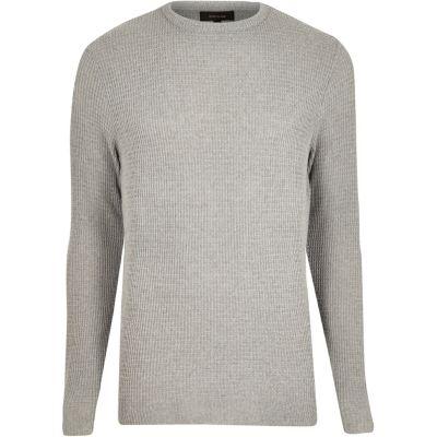 River Island Mensgrey Textured Knit Jumper
