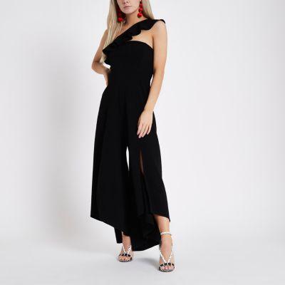 River Island Womens Petite Frill Wide Split Leg Jumpsuit