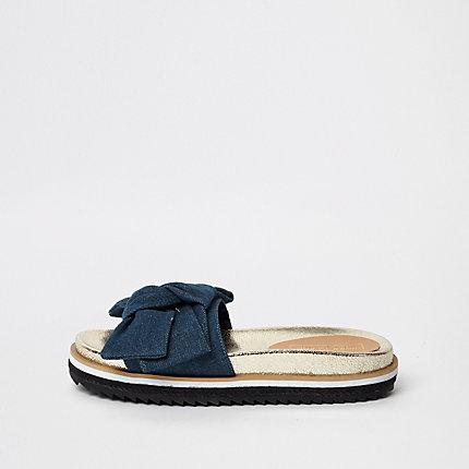 River Island Womens Denim Bow Front Sliders