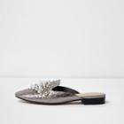 River Island Womens Silver Diamante And Pearl Backless Loafers