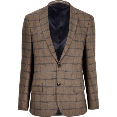 River Island Mensecru Checked Slim Fit Blazer