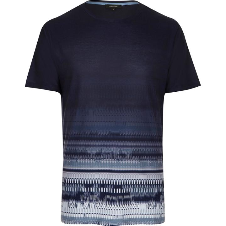 River Island Mensnavy Faded Print T-shirt
