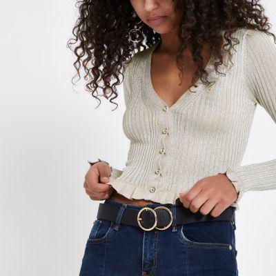 River Island Womens Gold Metallic Stitch Fitted Cardigan