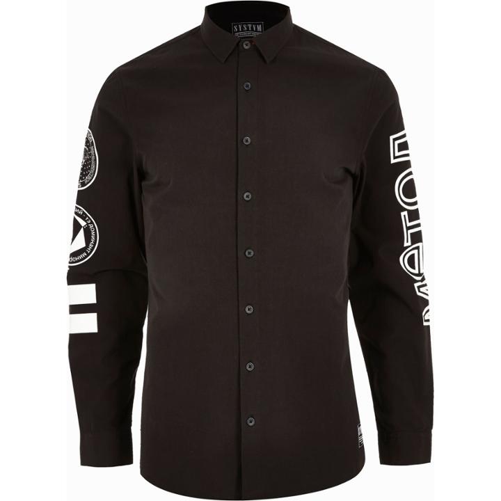 River Island Mensblack Systvm Printed Long Sleeve Shirt