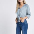 River Island Womens Petite Tie Front Cropped Denim Shirt