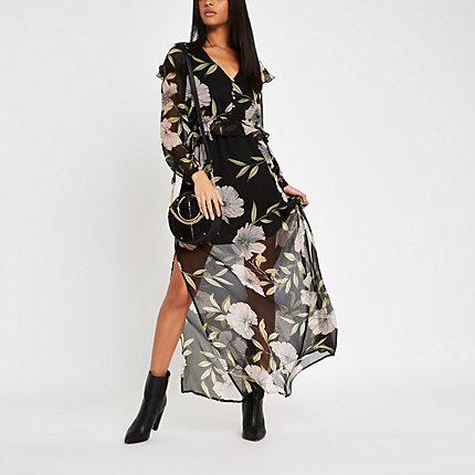 River Island Womens Floral Frill Maxi Dress