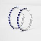 River Island Womens Silver Tone Sapphire Encrusted Hoop Earrings