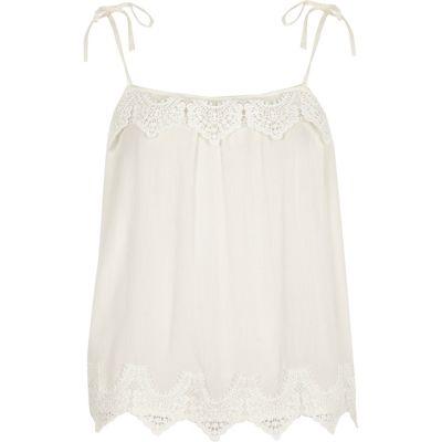 River Island Womens White Cutwork Lace Tie Shoulder Cami Top