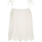 River Island Womens White Cutwork Lace Tie Shoulder Cami Top