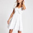 River Island Womens White Embroidered Bow Front Dress