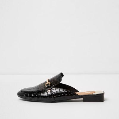 River Island Womens Patent Croc Embossed Backless Loafers