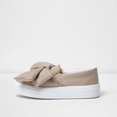 River Island Womens Oversized Bow Flatform Plimsolls