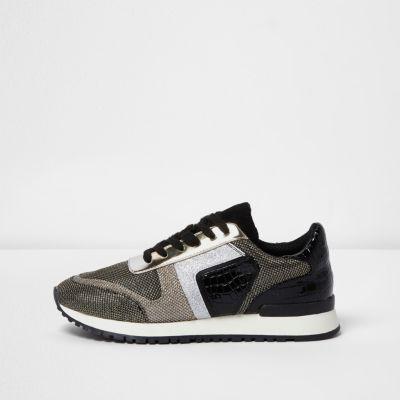 River Island Womens Metallic Croc Lace-up Runner Trainers