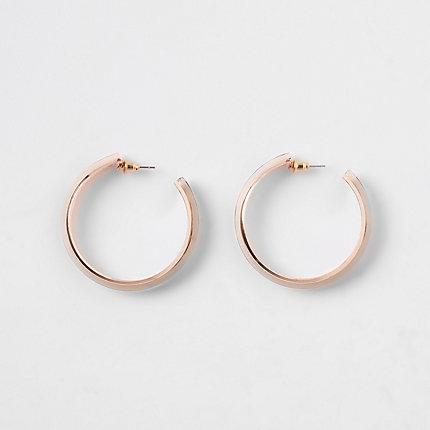 River Island Womens Rose Gold Color Leopard Print Hoop Earrings